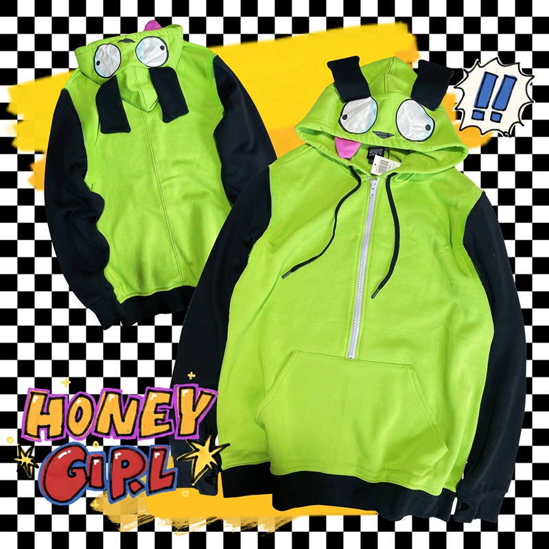 Embroidery Zip Up Hoodie - Anime Invader Costume Cosplay Cappotto Alien