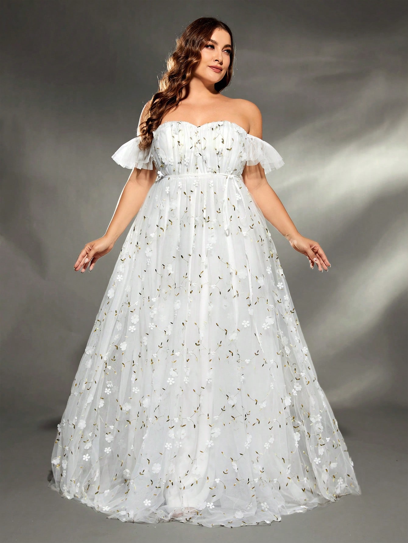 Embroidery Web - Mgiacy plus size Linea colletto tridimensionale