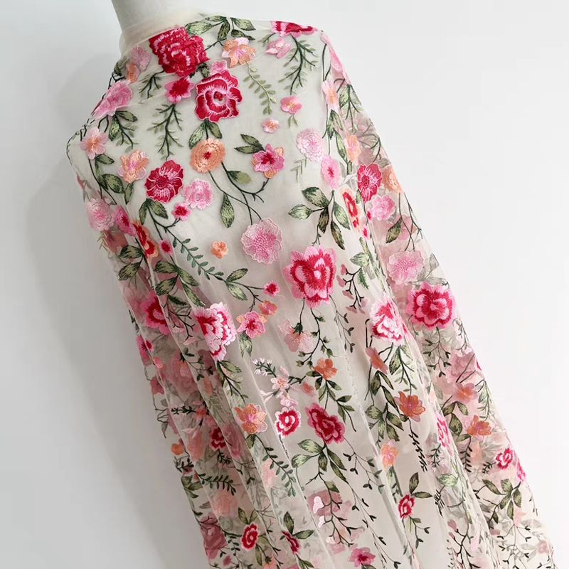Embroidery Web - Tessuto ricamato multicolore a rete a