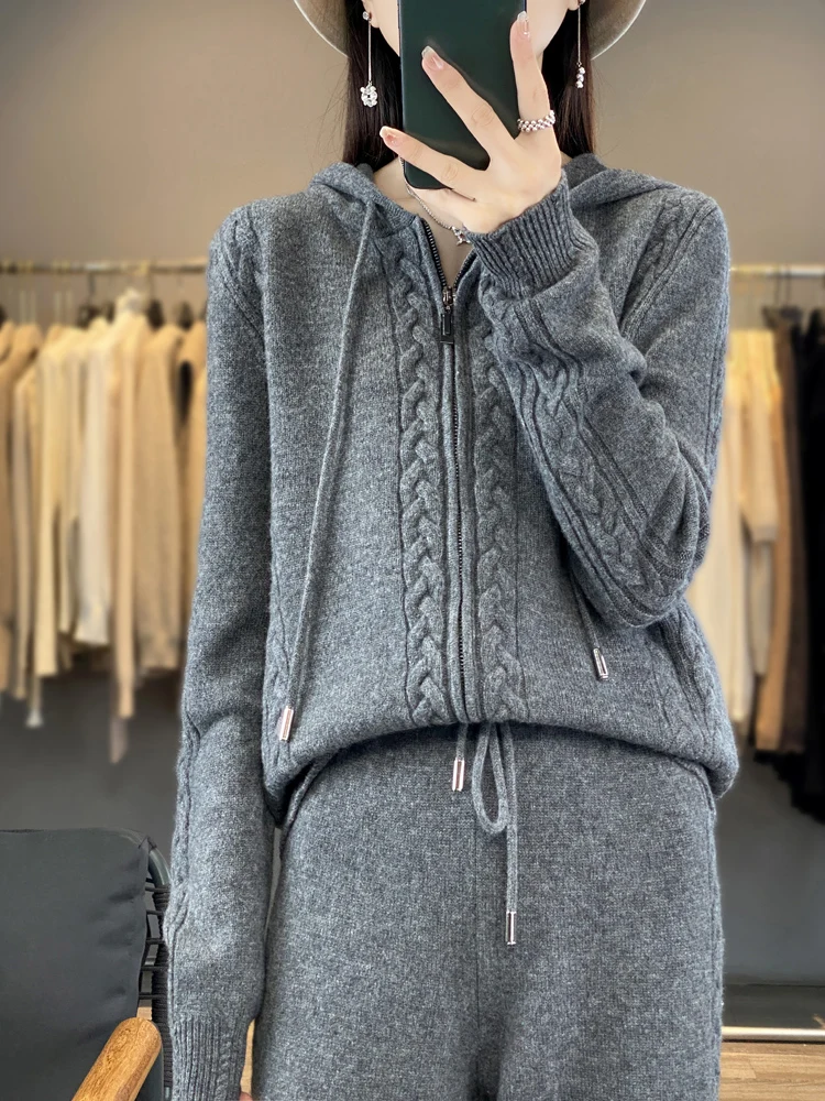 Embroidery Zip Up Hoodie - Set 2 Pezzi da Donna in