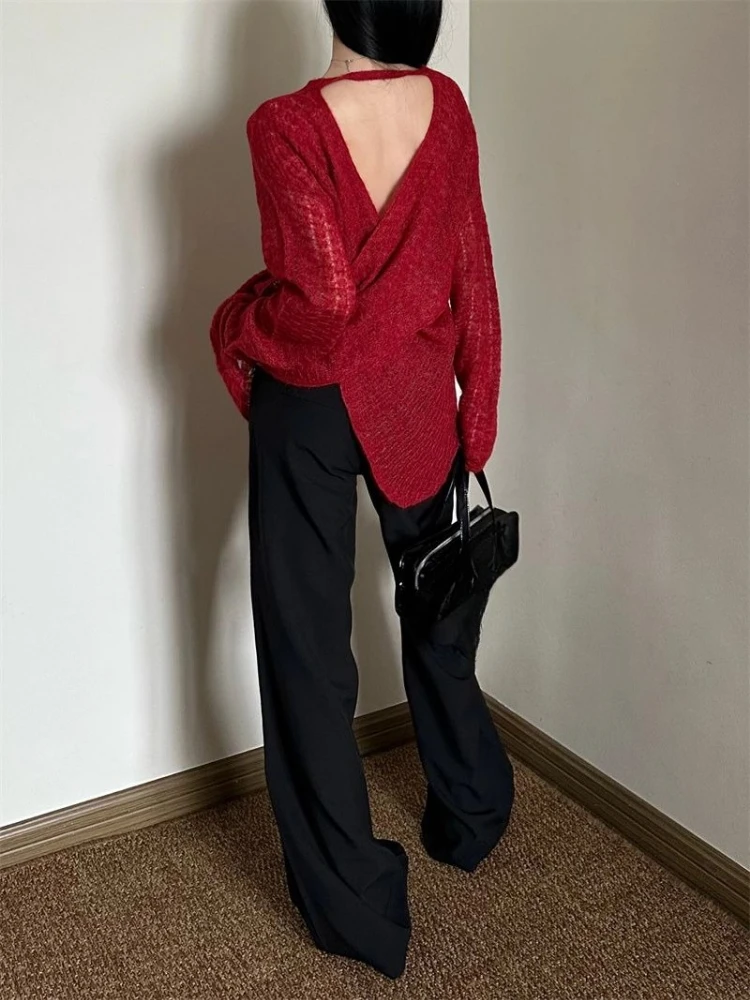 Embroidery Fashion - T-shirt da donna in maglia trasparente
