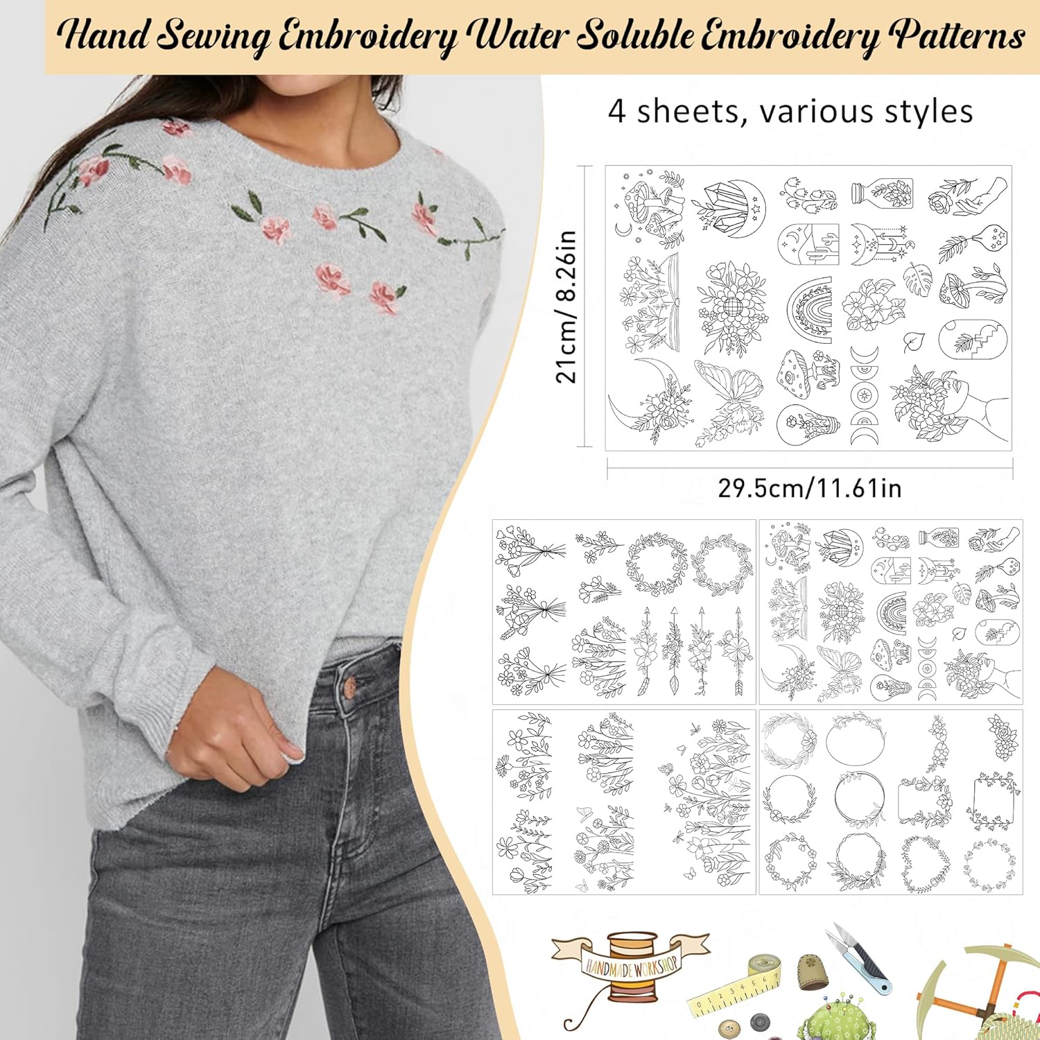 4 fogli di motivo ricamato sta - Embroidery Web recensione e prezzo